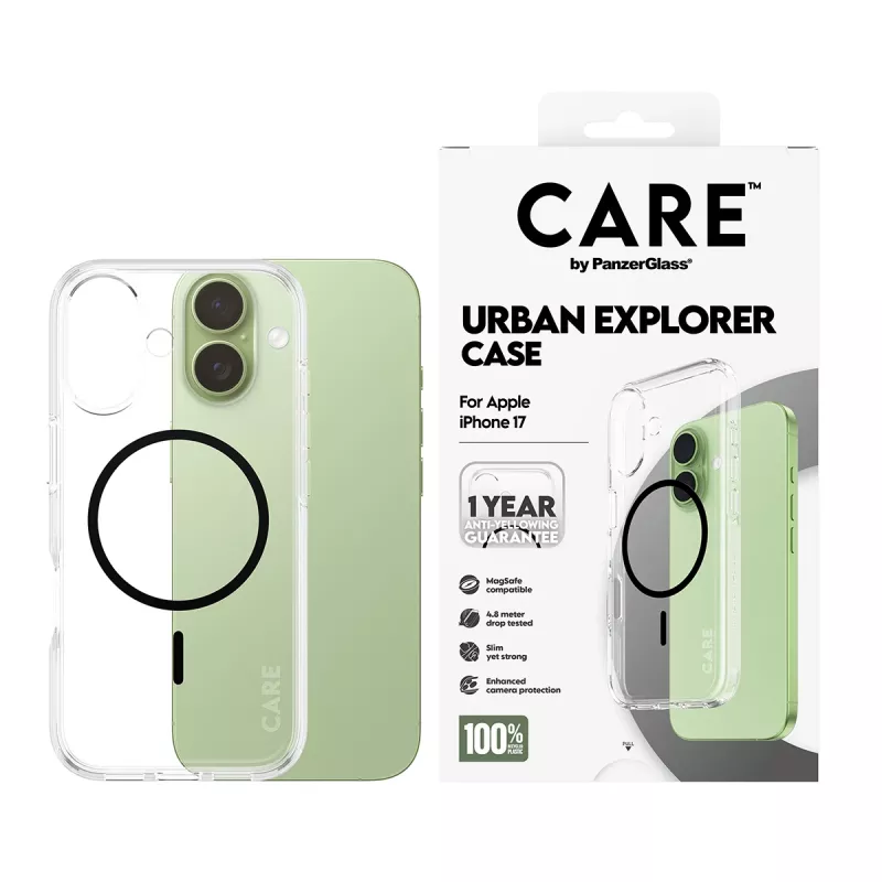 Kaitseümbris PanzerGlass CARE by Flagship Case Transparent Urban Explorer Black MagSafe iPhone 17