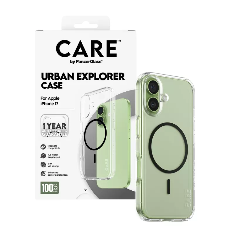Kaitseümbris PanzerGlass CARE by Flagship Case Transparent Urban Explorer Black MagSafe iPhone 17