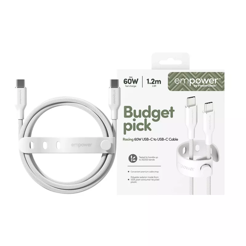 PanzerGlass empower™ by ® Racing 60W USB-C-USB-C-kaabel | USB 2.0 | 1,2 m | hõbevalge