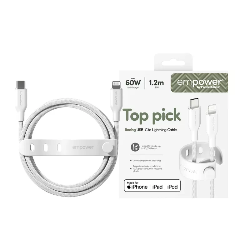PanzerGlass empower™ by ® Racing 60W USB-C to Lightning kaabel | USB 2.0 | 1,2 m | Hõbevalge