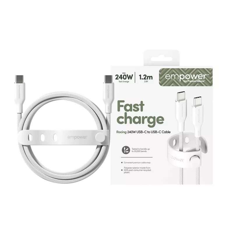 PanzerGlass empower™ by ® Racing 240W USB-C to USB-C kaabel | USB 2.0 | 1,2 m | hõbevalge