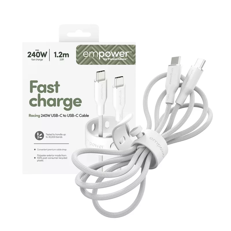 PanzerGlass empower™ by ® Racing 240W USB-C to USB-C kaabel | USB 2.0 | 1,2 m | hõbevalge