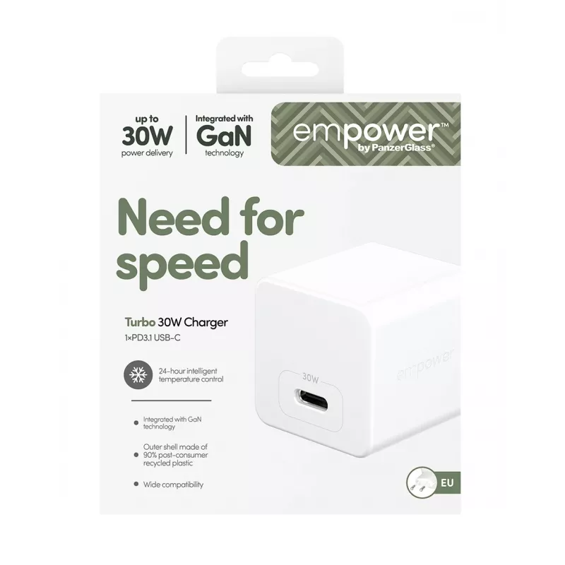 PanzerGlass empower™ by ® Turbo 30W Charger Single USB-C | EU Plug | Silver Valge