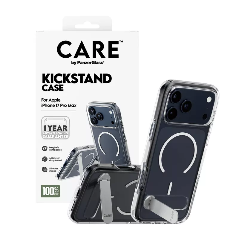 PanzerGlass CARE™ by ® läbipaistev ümbris koos alusega ja MagSafe'iga iPhone 17 Pro Max