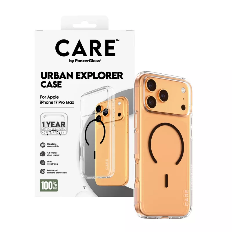 PanzerGlass CARE™ by ® Urban Explorer ümbris läbipaistev musta MagSafe'iga iPhone 17 Pro Max