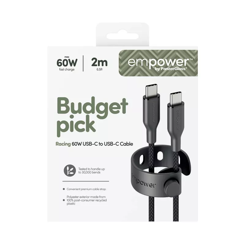 PanzerGlass empower™ by ® Racing 60W USB-C to USB-C kaabel | USB 2.0 | 2M | Kosmosemust