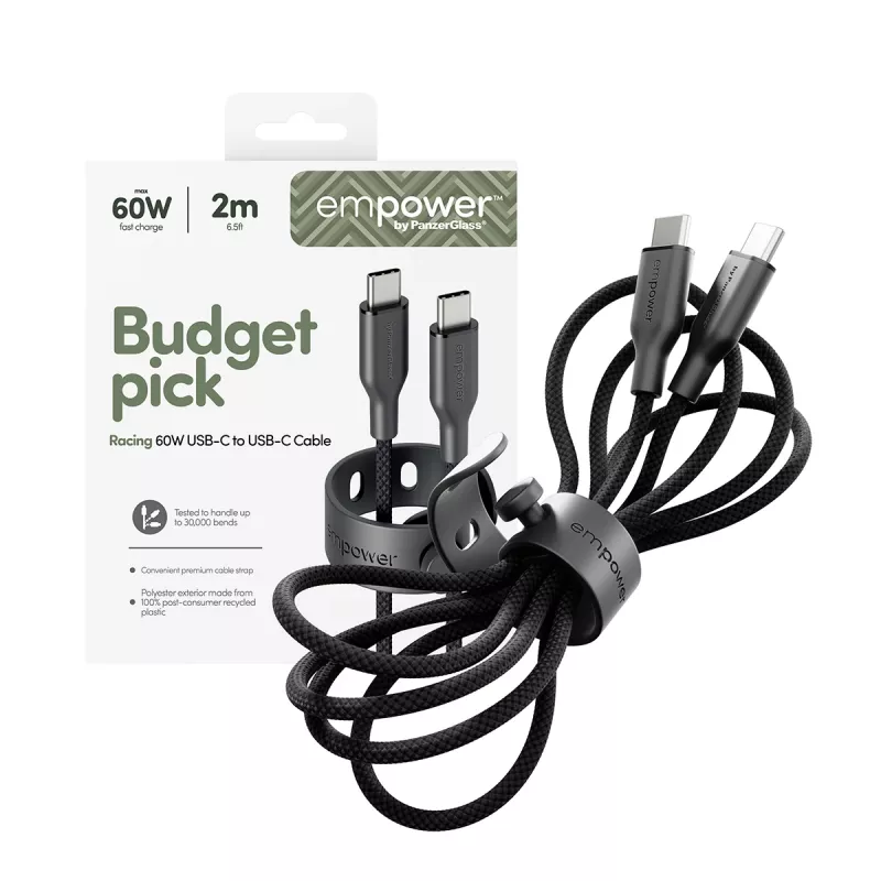 PanzerGlass empower™ by ® Racing 60W USB-C to USB-C kaabel | USB 2.0 | 2M | Kosmosemust