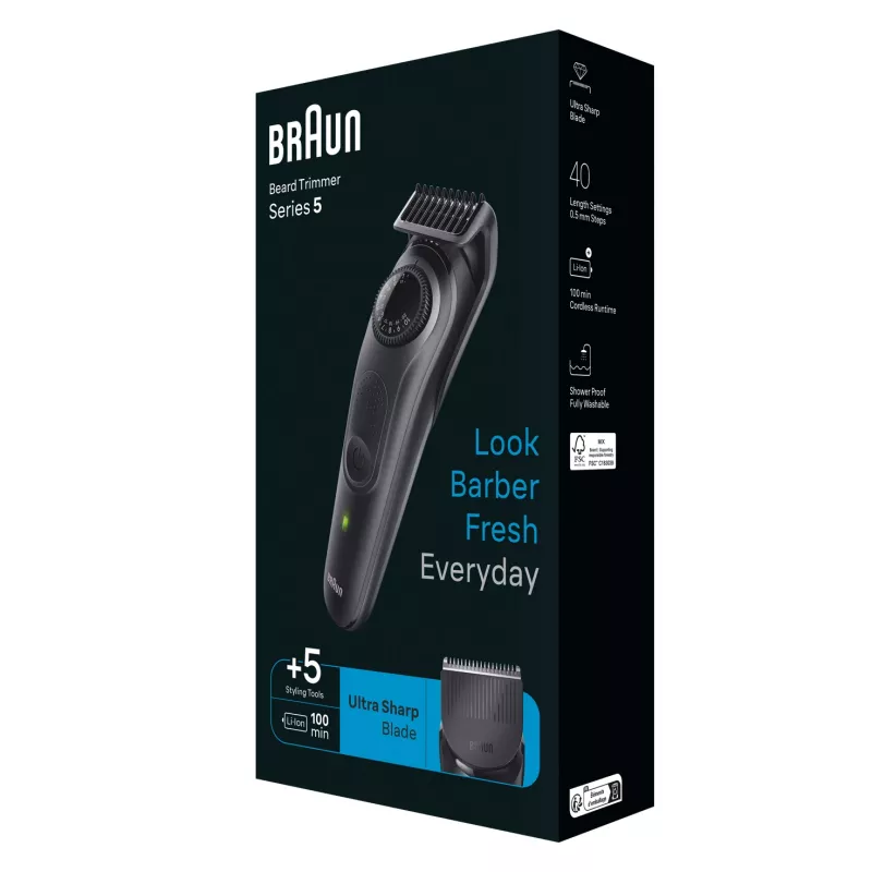 Braun BeardTrimmer 5 BT5430 habemetrimmer Aku 40 2 cm Märg ja kuiv Must