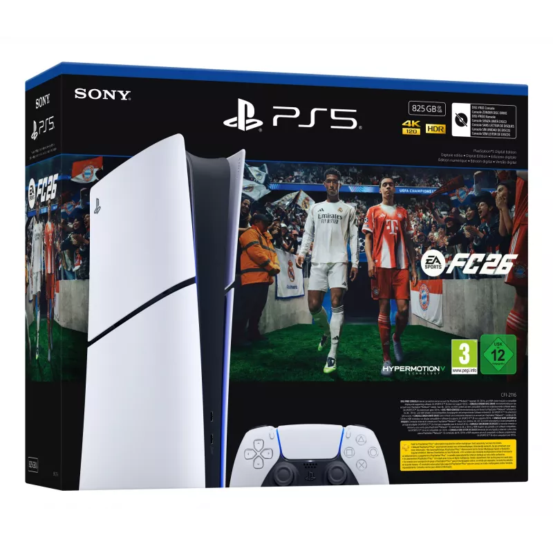 Sony PlayStation 5 Digital + EA Sports FC 26 Bundle 825 GB Wi-Fi Must, Valge