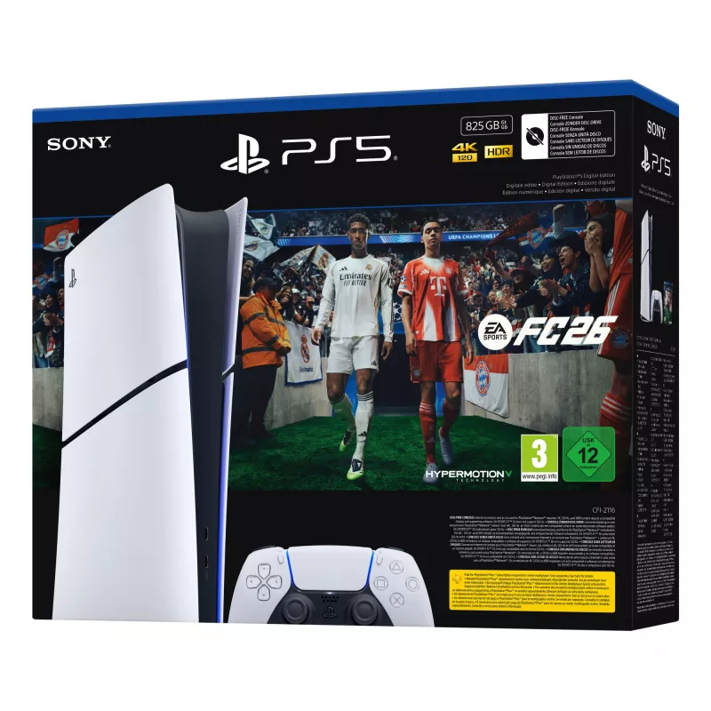 Sony PlayStation 5 Digital + EA Sports FC 26 Bundle 825 GB Wi-Fi Must, Valge