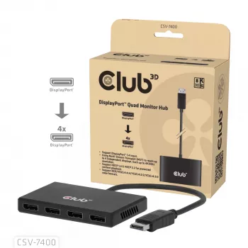 CLUB3D Quad DisplayPort™ Hub – 4 x 4K eraldusvõime @ 30 Hz, MST tugi
