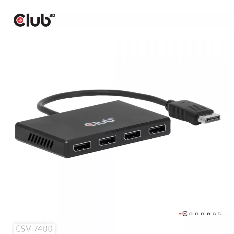 CLUB3D Quad DisplayPort™ Hub – 4 x 4K eraldusvõime @ 30 Hz, MST tugi