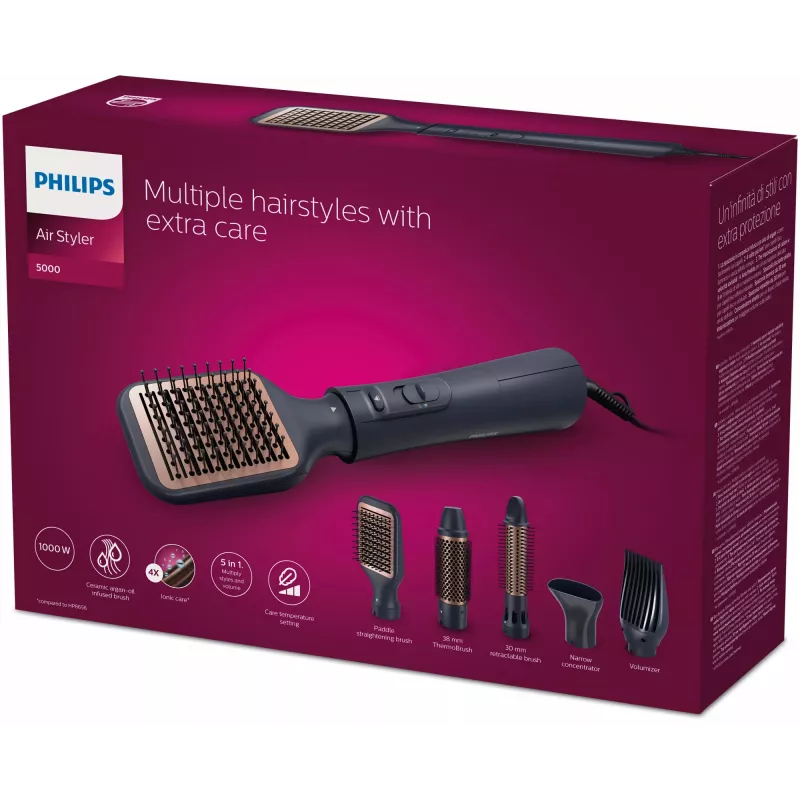 Philips 5000 seeria BHA530/00 soengukomplekt — juuksesirgendaja ja -koolutaja, 1000 W, 3 kuumutusastet, ioonne, 5 lisatarvikut, 2 m juhe, must