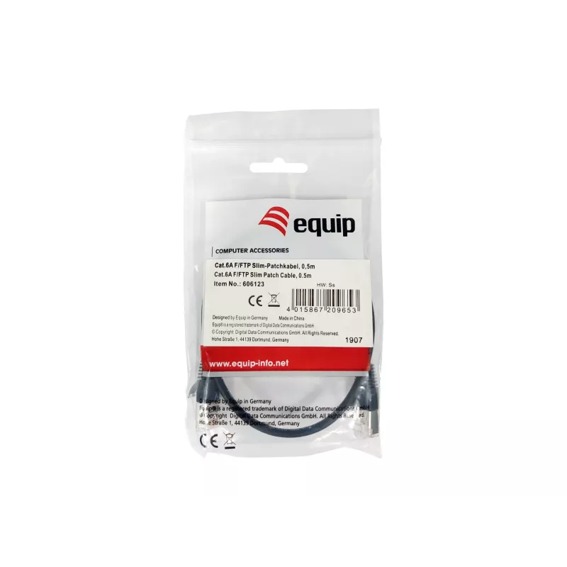 Equip Cat.6A F/FTP Slim Patch-kaabel, 0,5 m, must