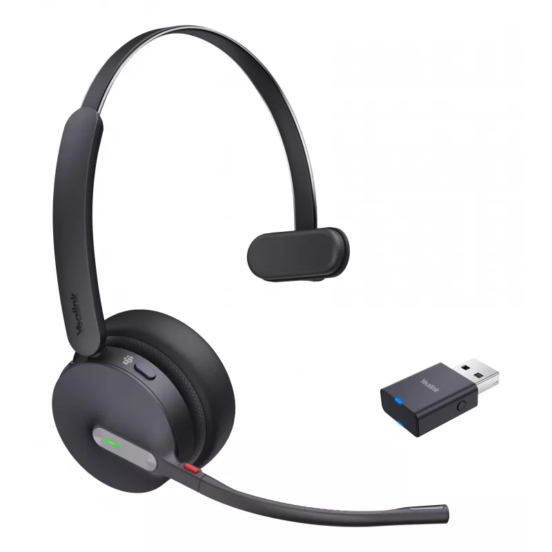Yealink WH64 hübriidne mono Teams-peakomplekt, juhtmevaba, peapael, kontor/kõnekeskus, Micro-USB, Bluetooth, must