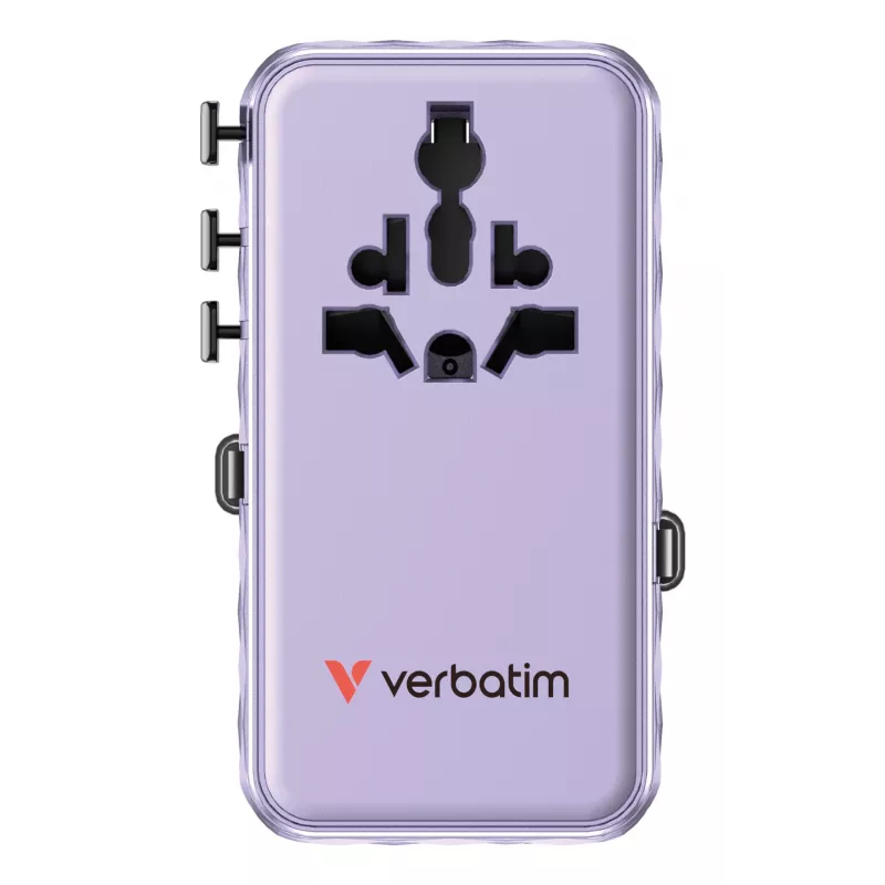 Verbatim Charge 'n' Travel 70W 2C kokkutõmmatav universaalne reisiadapter, lilla