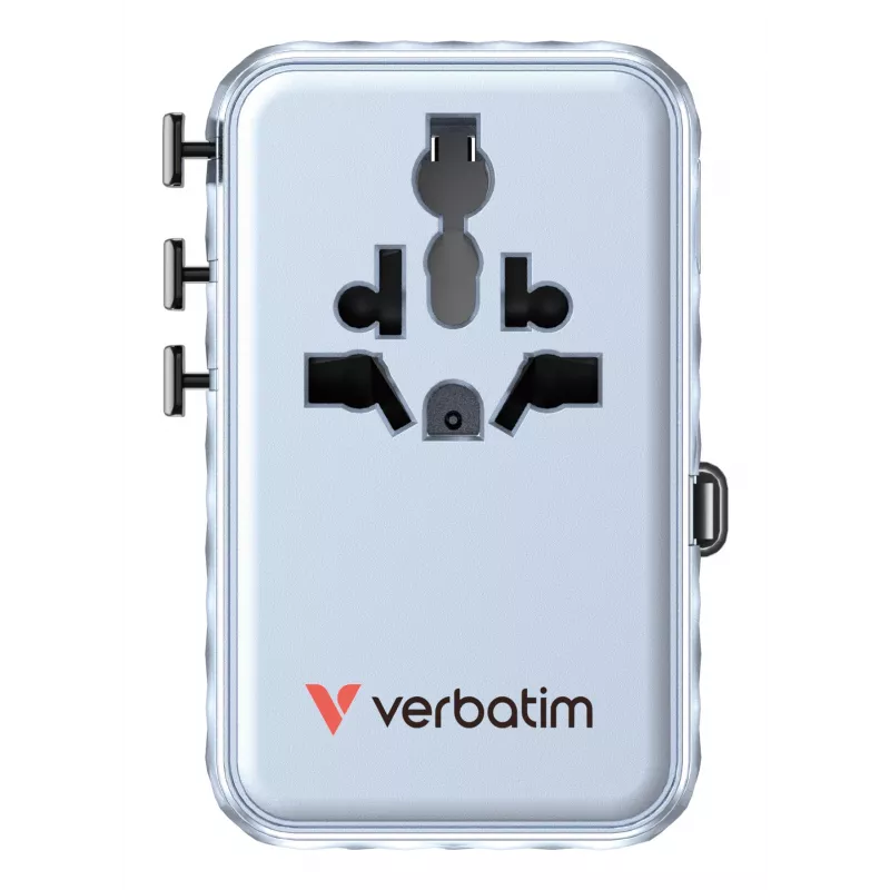 Verbatim Charge 'n' Travel 100W universaalne reisiadapter sissetõmmatava kaabliga, sinine