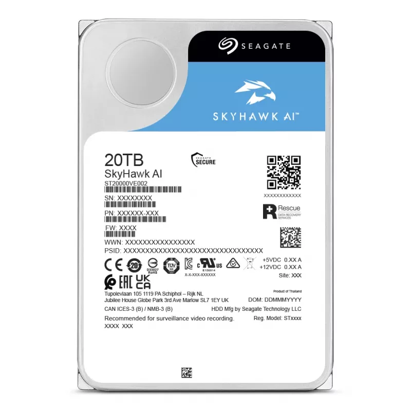 Seagate SkyHawk AI ST20000VE004 sisemine kõvaketas 20 TB 7200 RPM 512 MB 3.5 tolli Serial ATA III