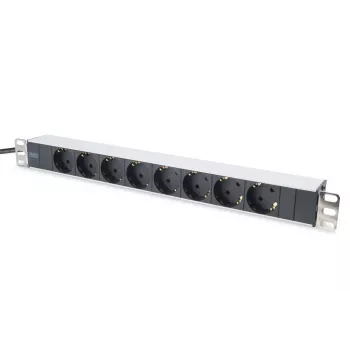DIGITUS 1U Alumiinium PDU, rackmountable rated power: 16A, 4000W, 250VAC 50/60Hz, 8x safety outlets