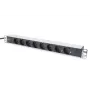 DIGITUS 1U Alumiinium PDU, rackmountable rated power: 16A, 4000W, 250VAC 50/60Hz, 8x safety outlets