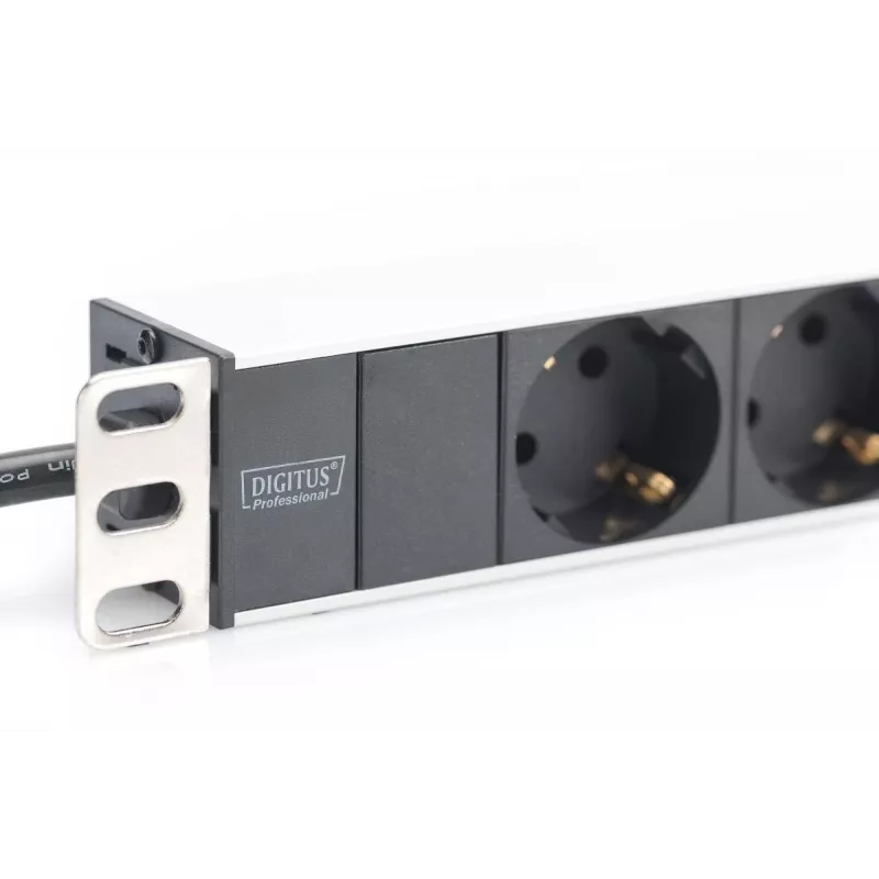 DIGITUS 1U Alumiinium PDU, rackmountable rated power: 16A, 4000W, 250VAC 50/60Hz, 8x safety outlets