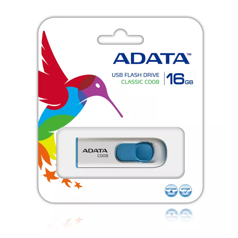 ADATA C008 USB-mälupulk 16 GB USB Type-A 2.0 Sinine, Valge