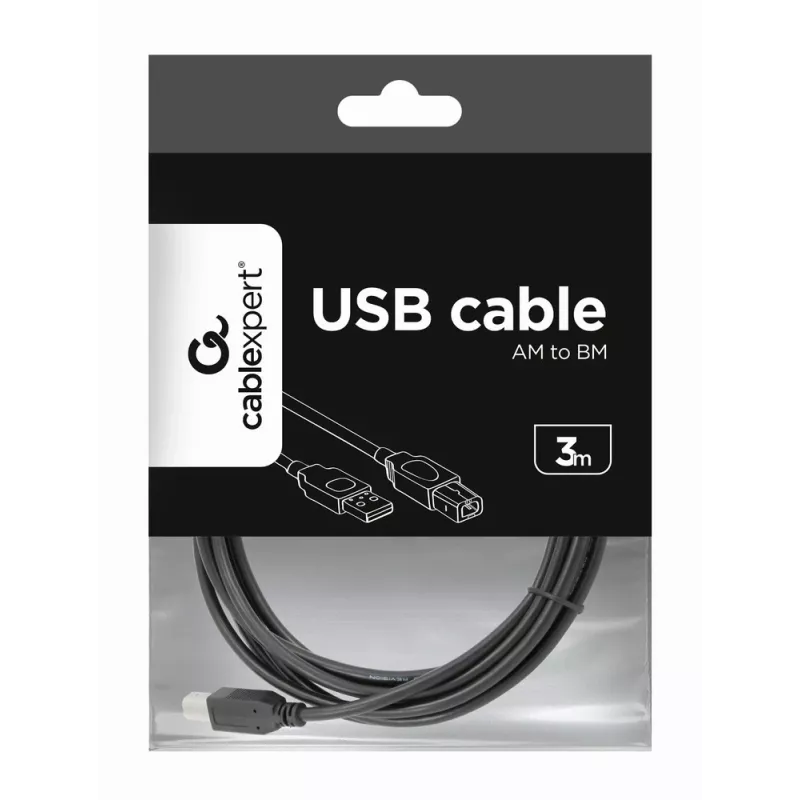 GEMBIRD USB 2.0 A-pistik B-pistik kaabel 3m (10ft) - must / hulgipakend (ccp-USB2-ambm-10)