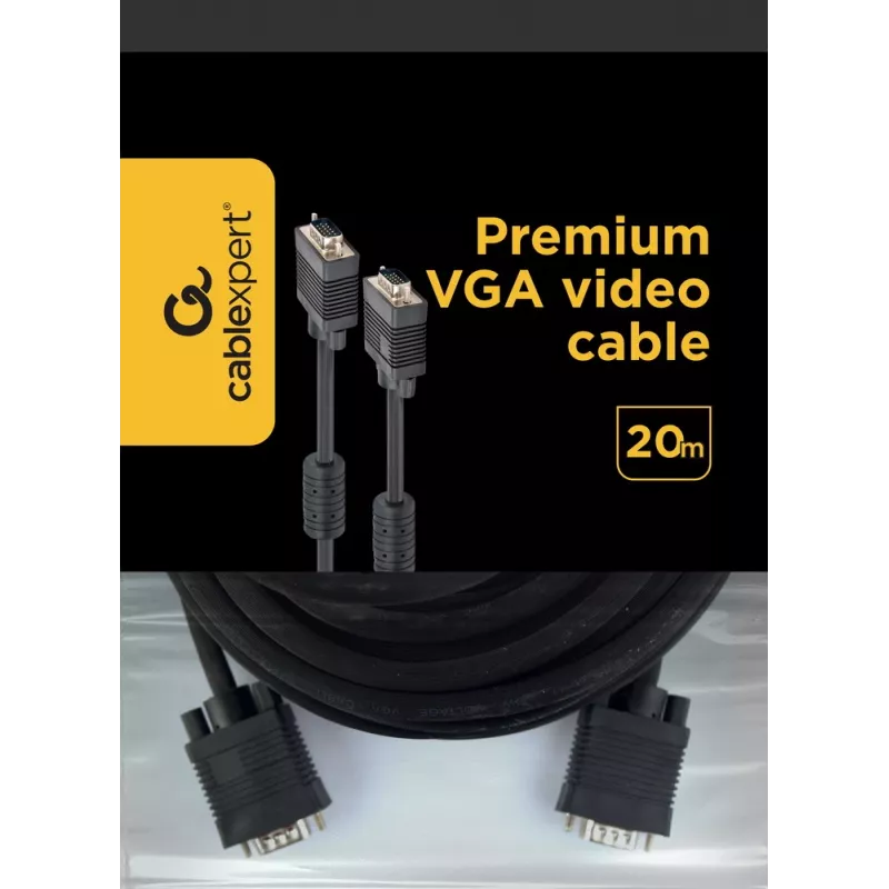 GEMBIRD Premium VGA-kaabel - HD15M/HD15M - Kahekordse varjestusega ja 2 ferriitsüdamikuga 20m - Must