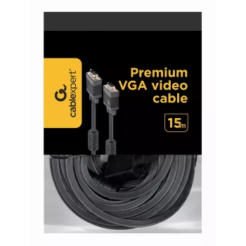GEMBIRD Premium VGA-kaabel HD15M/HD15M topelvarjestatud 2 ferriitsüdamikuga 15 m - must