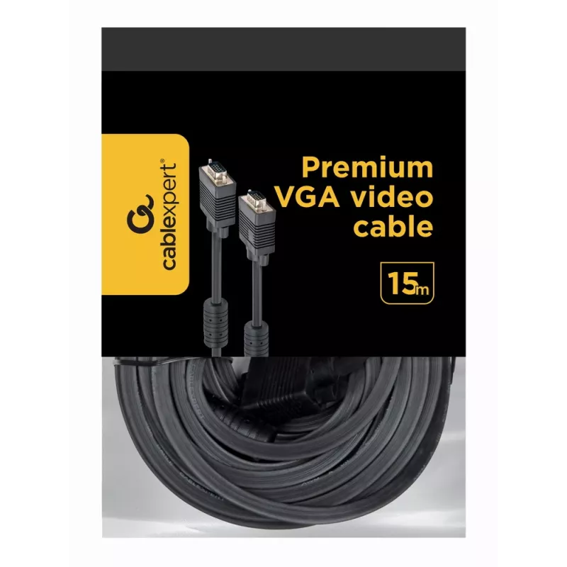 GEMBIRD Premium VGA-kaabel HD15M/HD15M topelvarjestatud 2 ferriitsüdamikuga 15 m - must