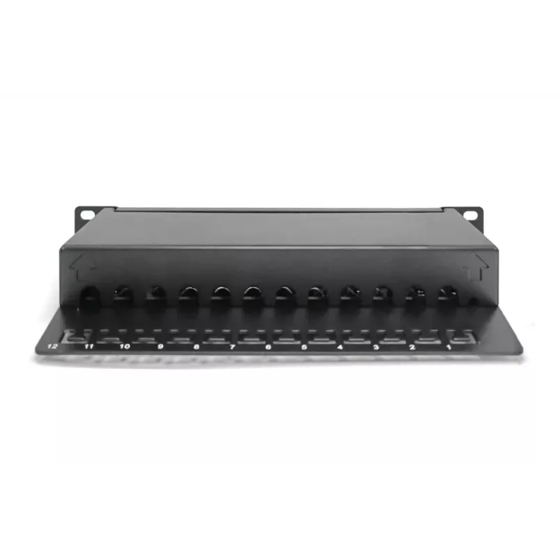 DIGITUS CAT6A Patch Panel, varjestatud, 12-pordiline sildiväli, 1U, 10-tolline raami kinnitus, must RAL 9005