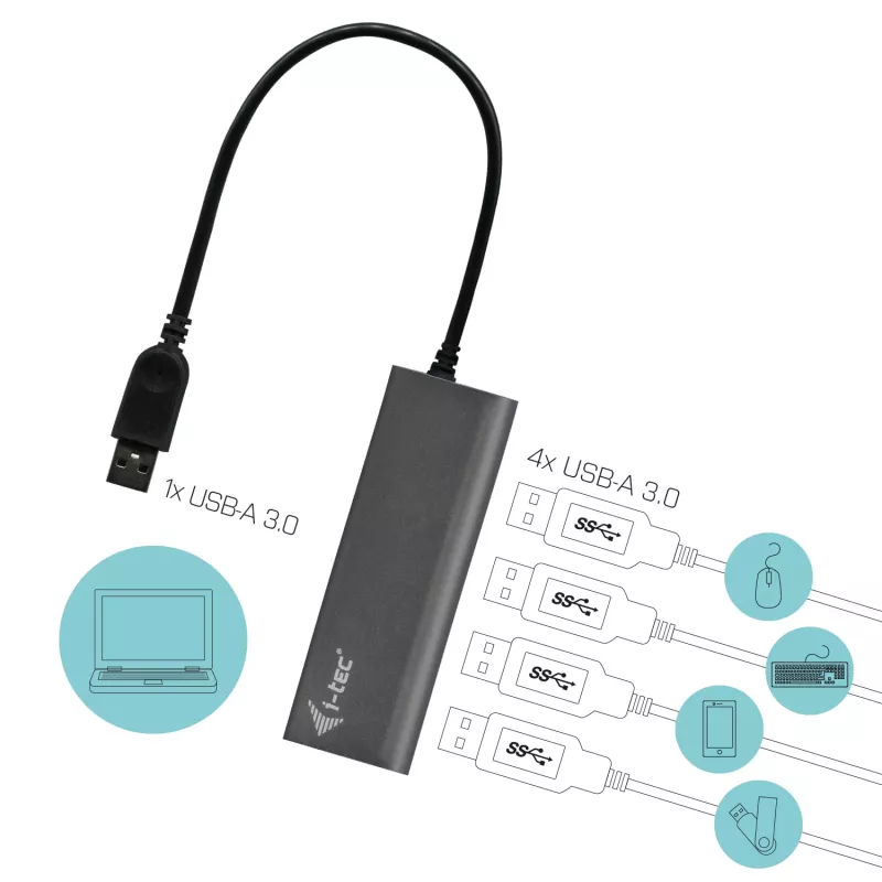 USB-hub i-tec Metal Superspeed USB 3.0 4-port hub 5000 Mbit/s hall