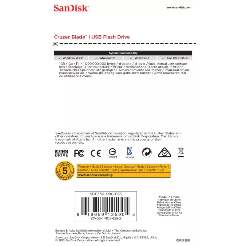 WESTERN DIGITAL SanDisk Cruzer Blade - 128 GB USB-mälupulk - USB 2.0