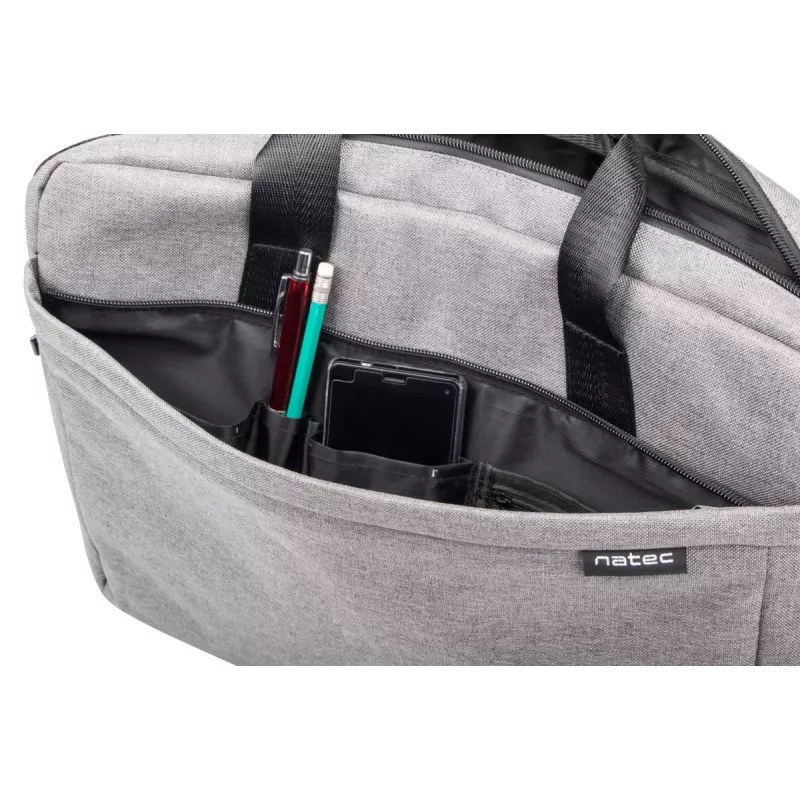 Messenger case NATEC Mustela sülearvutitele kuni 39,6 cm (15,6 tolli), polüester, hall, esitasku, õlarihm