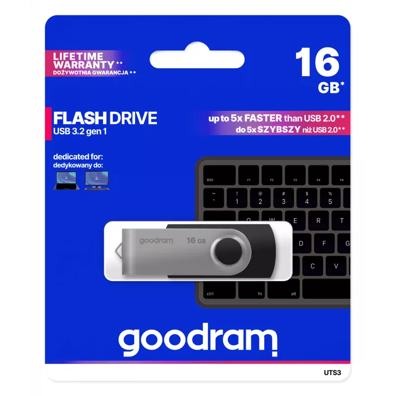 Goodram UTS3 USB mälupulk 16 GB USB Typee-A 3.2 Gen 1 (3.1 Gen 1) Must