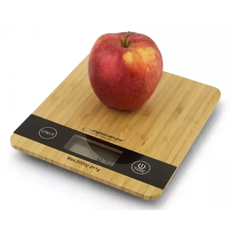 Elektrooniline köögikaal ESPERANZA EKS005 — 5 kg kandevõime, 1 g täpsus, bambusest platvorm