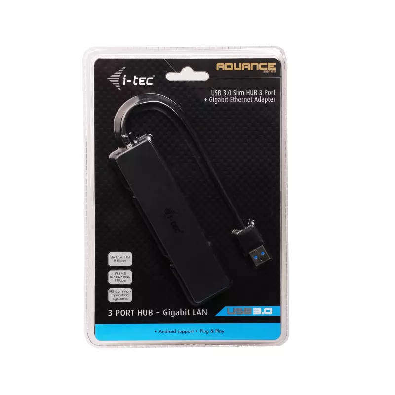 i-tec Advance USB 3.0 õhuke HUB 3 Port Gigabit Ethernet Adapter Must