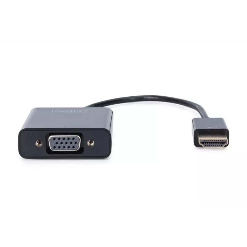 DIGITUS HDMI-VGA konverteri adapter Type A - VGA (D-Sub) pistik, 3,5 mm helipistik, must