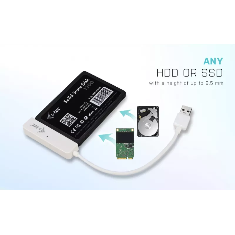 HDD/SSD korpus i-tec MySafe USB 3.0 Easy 2,5-tolline väline ümbris – valge