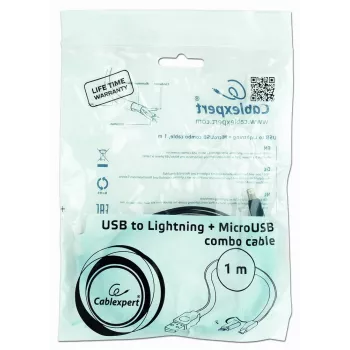 GEMBIRD USB Apple Lightning ja Micro USB laadimise kombokaabel 1m - must
