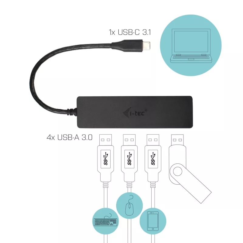 i-tec Advance USB-C õhuke Passive HUB 4 Port