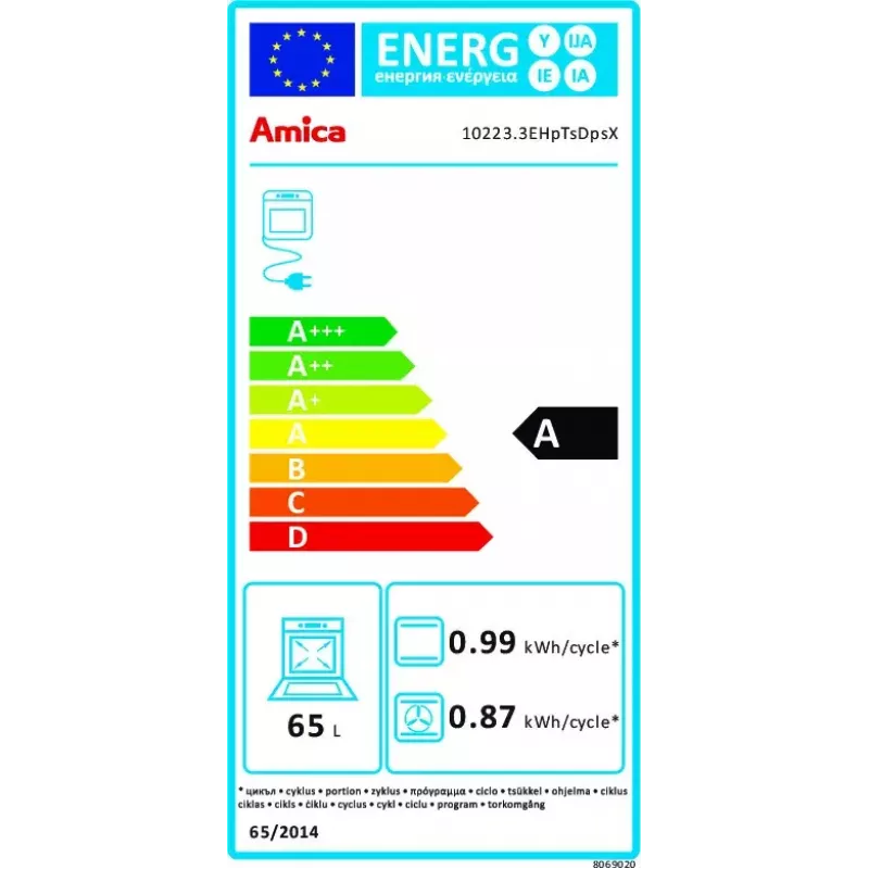 Sisseehitatav elektriahi AMICA EB7541D Fine, 65 L, aurupuhastus, konvektsioon, grill, roostevaba teras