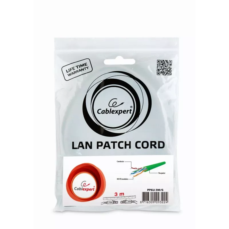 Võrgukaabel Gembird PP6U-3M RJ-45 Cat6 3m Roheline