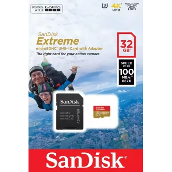 WESTERN DIGITAL SanDisk micro SDXC Extreme 32GB (A1/ V30/ U3/ UHS-I/ Cl.10/ R100/ W60) + adapter action-kaamerale