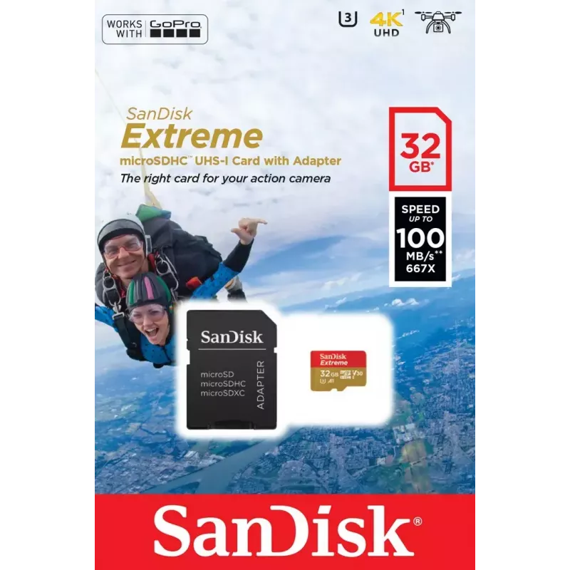 WESTERN DIGITAL SanDisk micro SDXC Extreme 32GB (A1/ V30/ U3/ UHS-I/ Cl.10/ R100/ W60) + adapter action-kaamerale