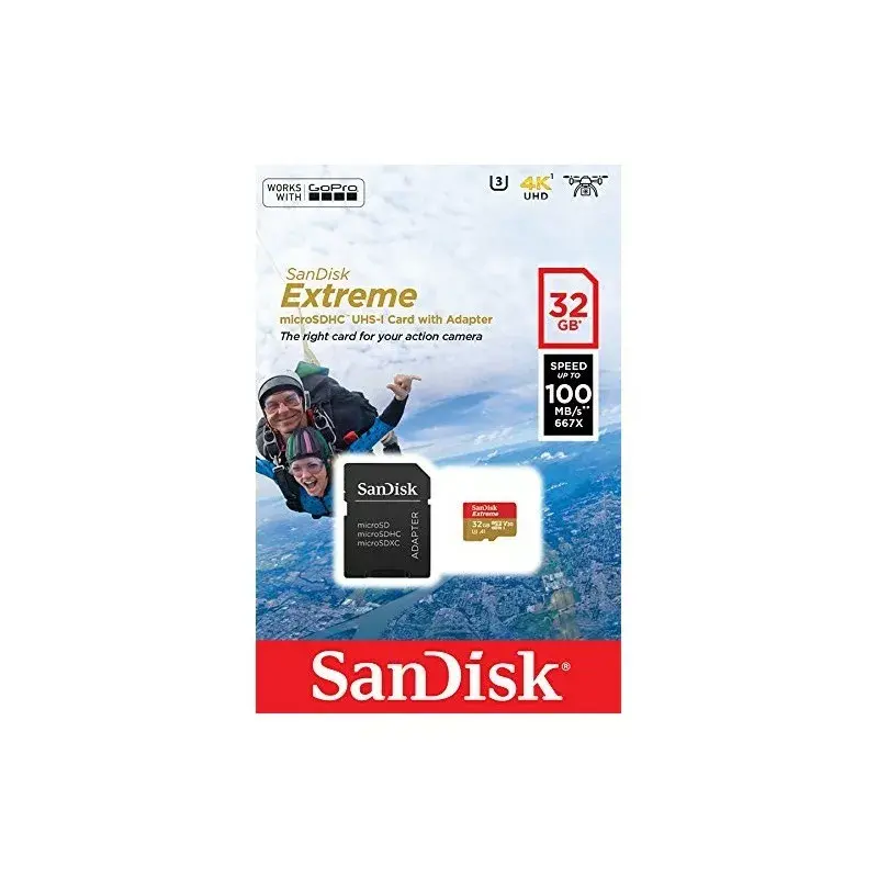 WESTERN DIGITAL SanDisk micro SDXC Extreme 32GB (A1/ V30/ U3/ UHS-I/ Cl.10/ R100/ W60) + adapter action-kaamerale