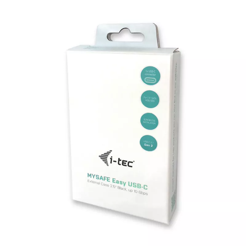 i-tec MySafe USB-C 3.1 Gen. 2 easy, HDD/SSD korpus, 2,5-tolline, Serial ATA, Serial ATA II, Serial ATA III, 10 Gbit/s, USB-ühenduvus, must