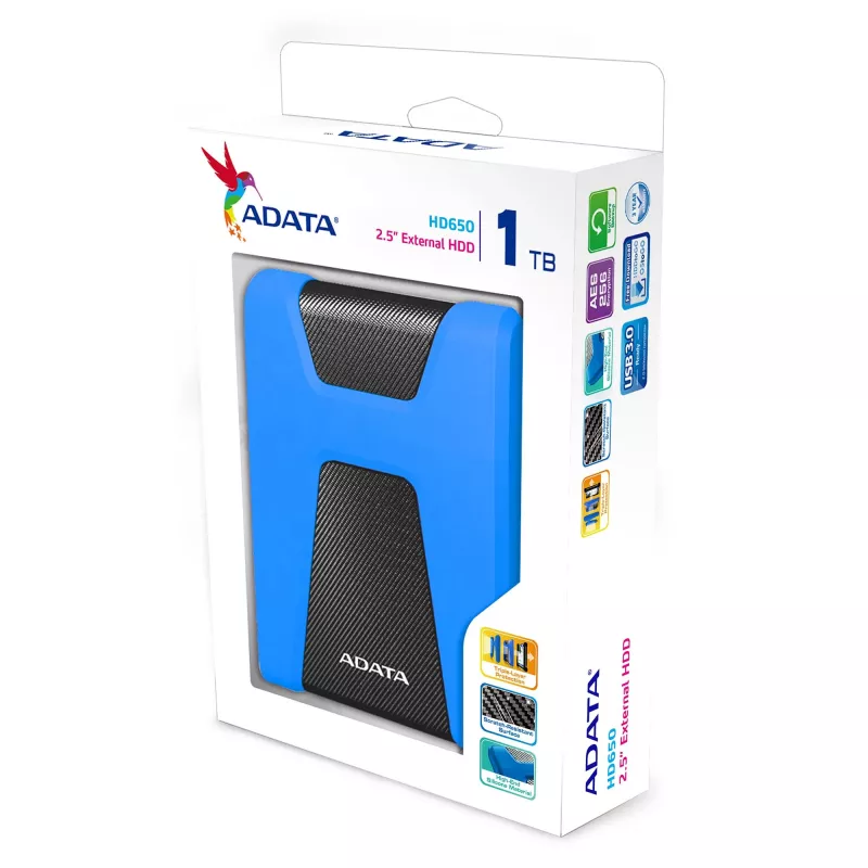 ADATA HD650 väline kõvaketas 1 TB 2,5-tolline Micro-USB B 3.2 Gen 1 (3.1 Gen 1) sinine