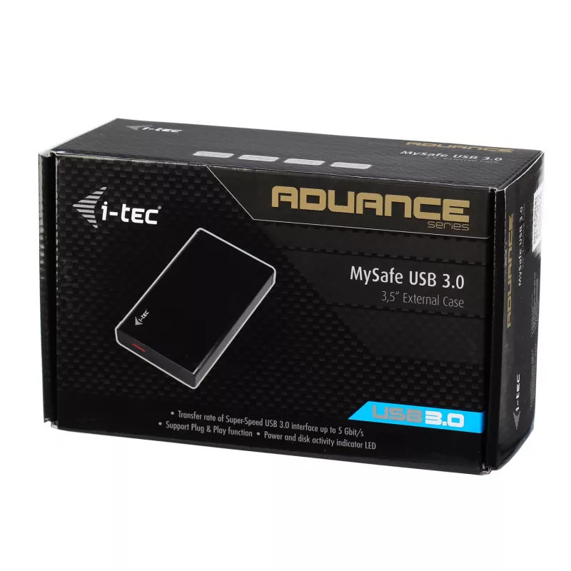 i-tec MYSAFE Advanced 3,5-tolline USB 3.0, HDD-korpus, 3,5 tolli, Serial ATA, Serial ATA II, Serial ATA III, 5 Gbit/s, USB-ühenduvus, Must, Metallik