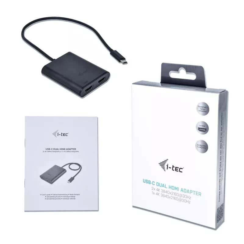 i-tec USB-C 3.1 Dual 4K HDMI videoadapter, 3.2 Gen 1 (3.1 Gen 1), USB USB-C, HDMI väljund, 3840 x 2160 pikslit